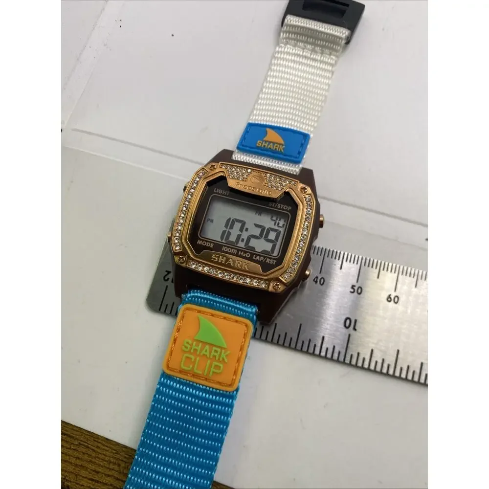 Freestyle Shark Rosegold Rhinestone Shark Clip Band Surfing Watch New Battery